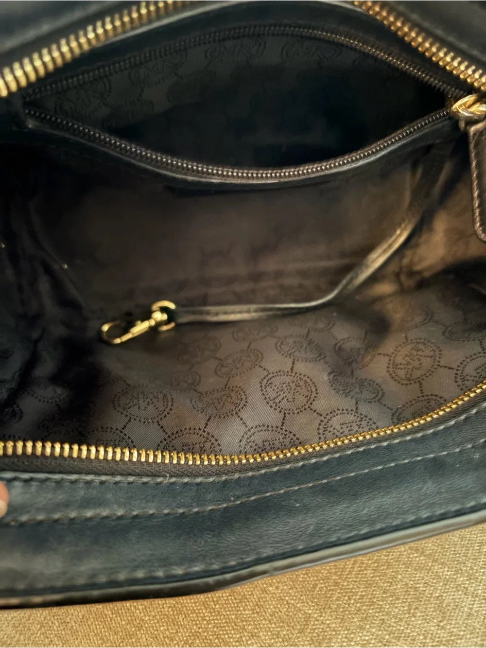 Michael Kors Black Quilted Leather Crossbody with Gold MK Charm